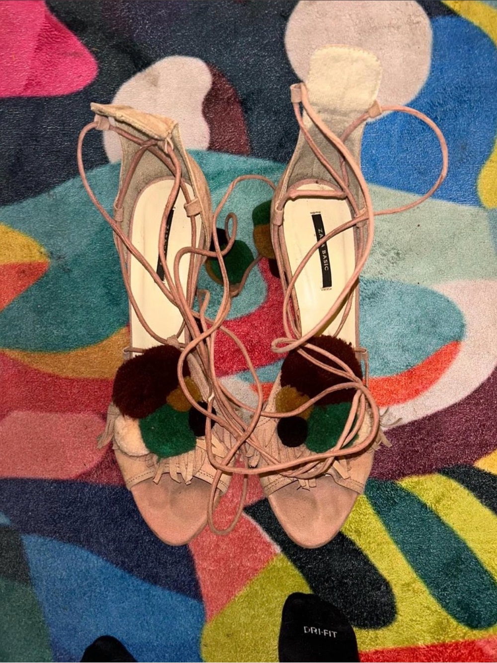 Women’s Blush Suede Lace-Up Pom Pom Sandal - Picture 3 of 6